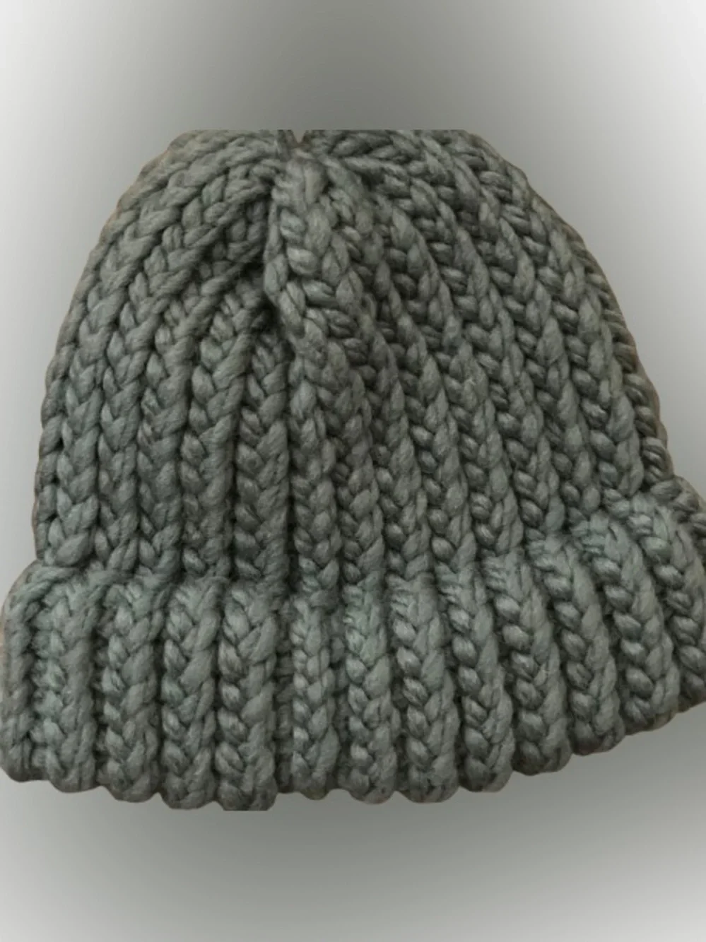 HANDMADE loom knitted small green baby beanie hat for the winter